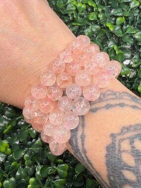 9mm Polished Pink Lemurian Beaded Bracelet